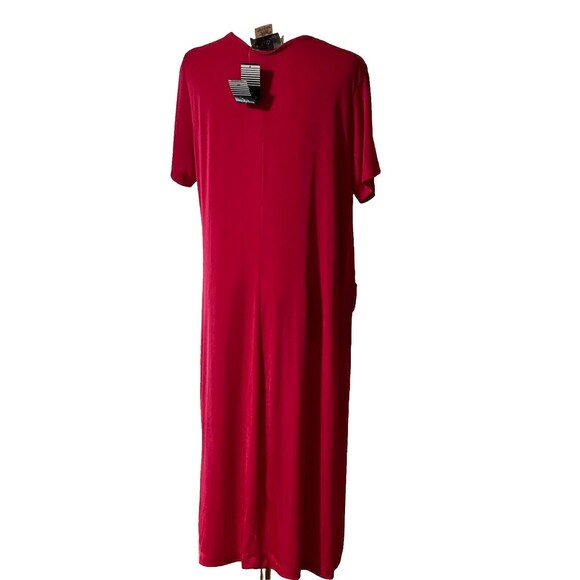 Slinky Brand HSN Dress Large Pink Sheath Knit SS with Silver Buckle Accent  NWT - Picture 6 of 13